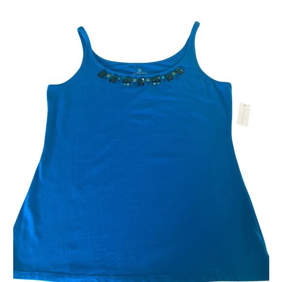 NY & Company Blue Tank Top Stone Embellishment NWT Woman Size Large Summer - Picture 3 of 7